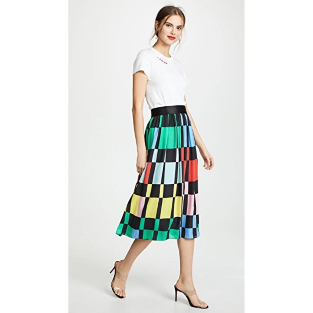 Alice & Olivia Melda Geometric Print Midi Skirt Size 6 Colourblock Multi